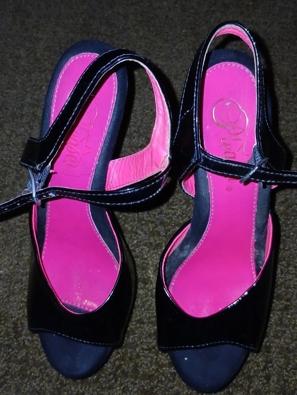 Pre-loved Black and Hot Pink Pleaser Platform Stiletto Heels.